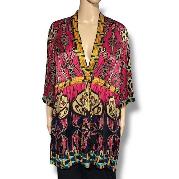 CAbi Womens Chelsea Erte Silk Kimono Tunic Top Blouse Shirt Tie Waist Large - Picture 3 of 11